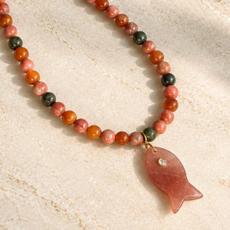 Zella Beaded Fish Pendant Necklace