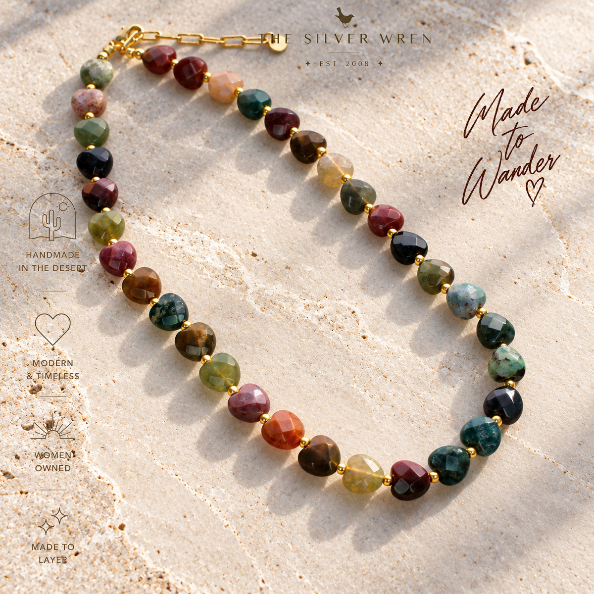 Indian Agate Heart Beaded Necklace