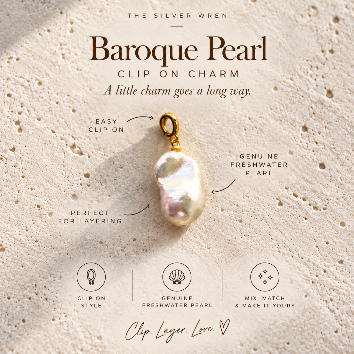 Baroque Pearl Clip-On Charm -  Gifts for Her