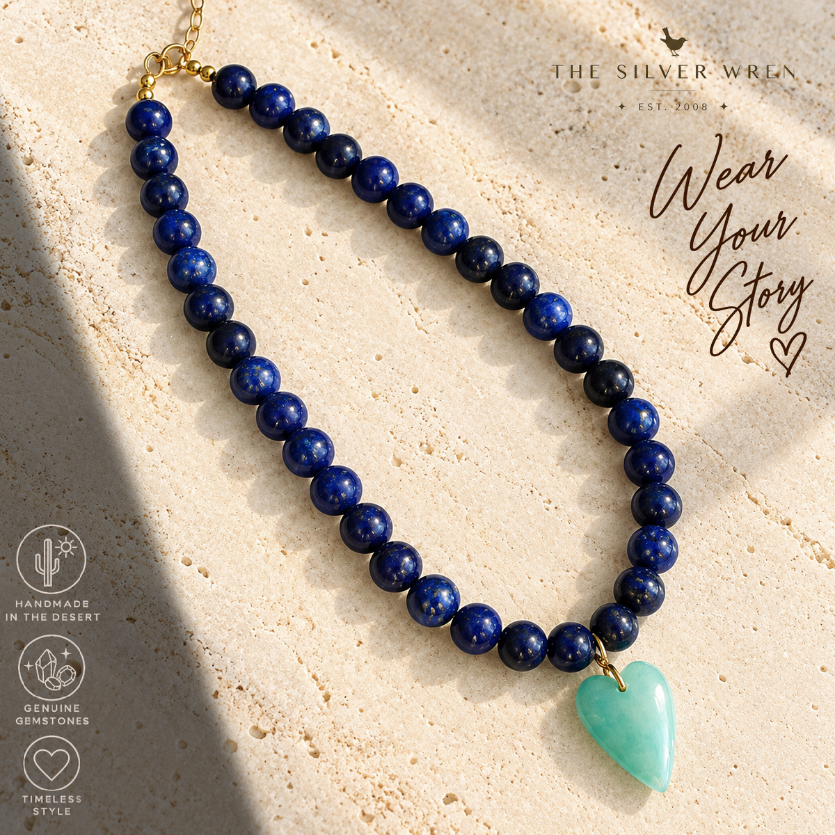 Lapis Heart Beaded Necklace