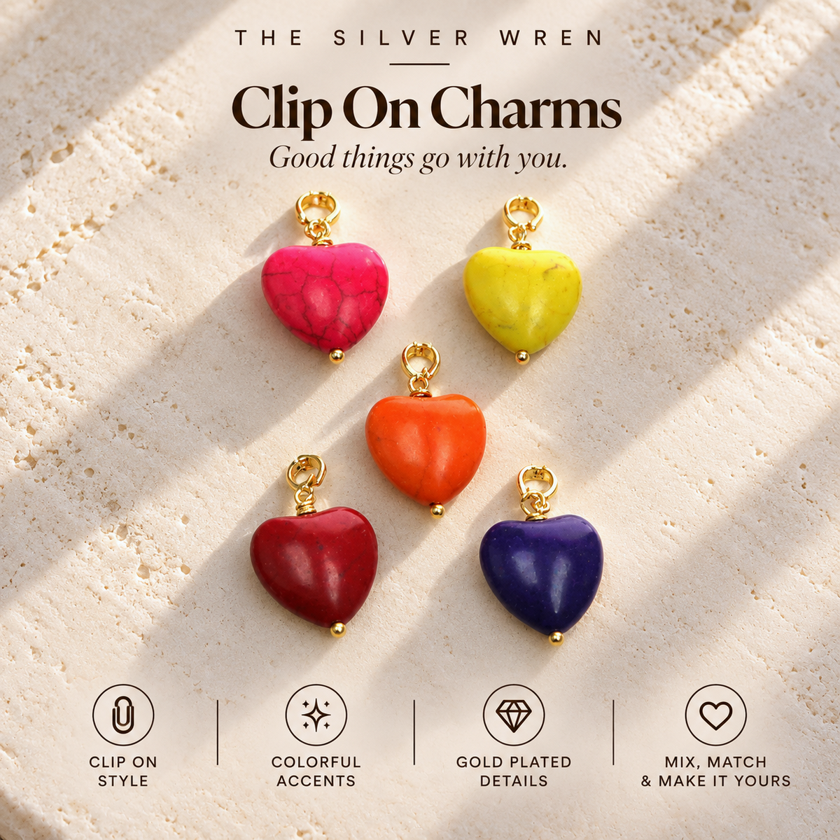Colorful Heart Clip on Charm -  Individual charms to add