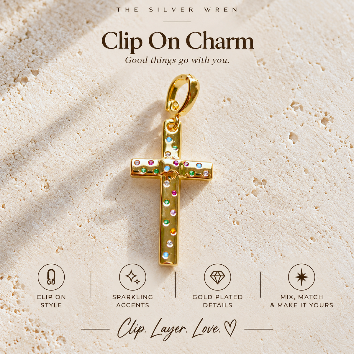 Gold Dotted Cross Clip on Charm -  Individual charms to add on