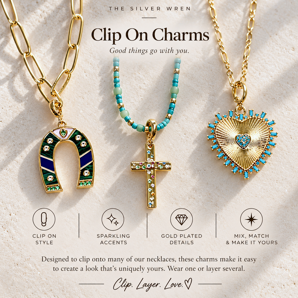 Gold Dotted Cross Clip on Charm -  Individual charms to add on