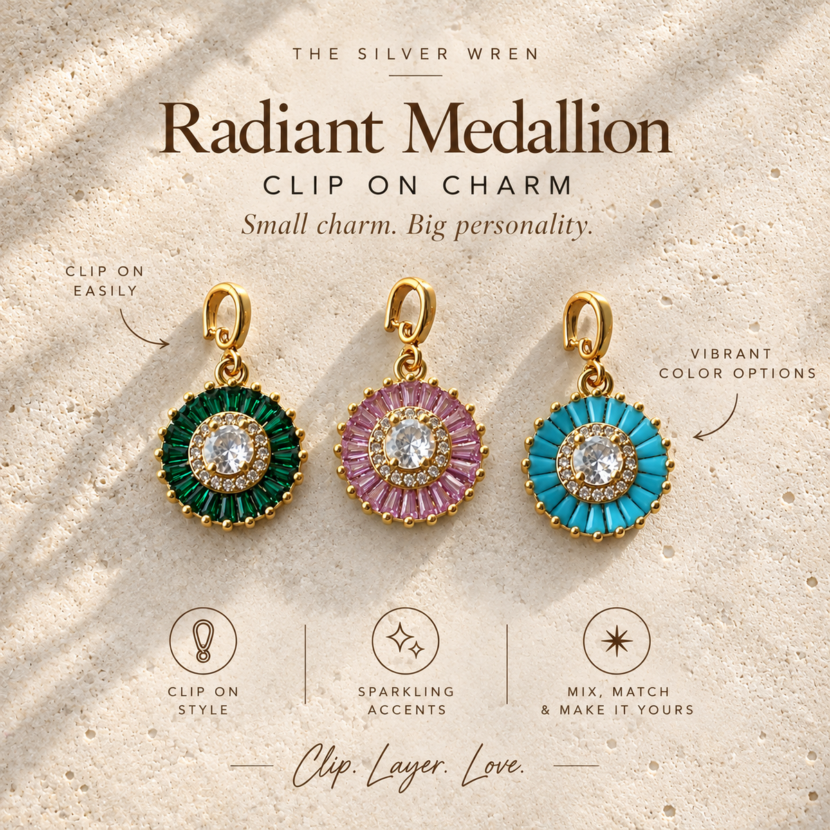 Solara CZ Clip on Charm -  Individual charms to add on