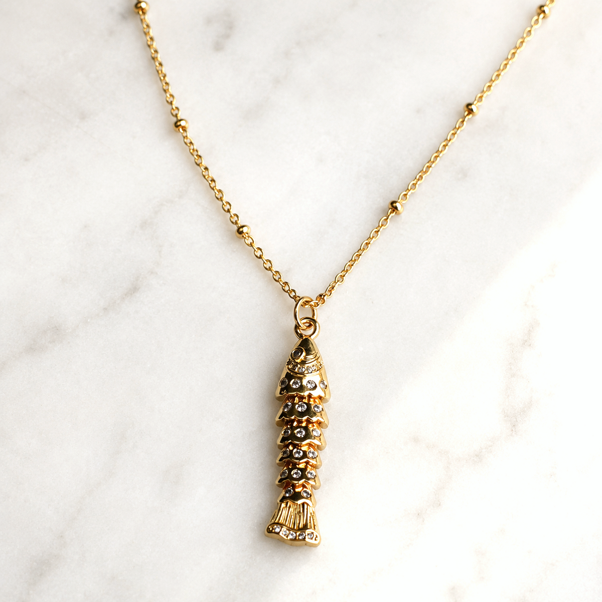 Gold CZ Fish Pendant Necklace