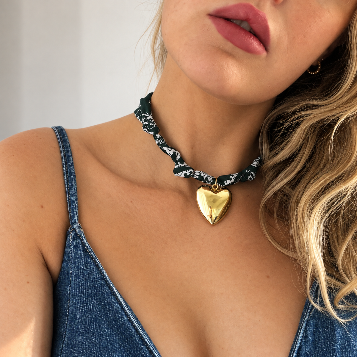 Forest Green Bandana Heart Necklace, Game Day Jewelry