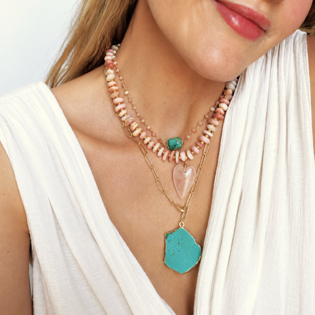 Westward Pink Opal & Turquoise Necklace