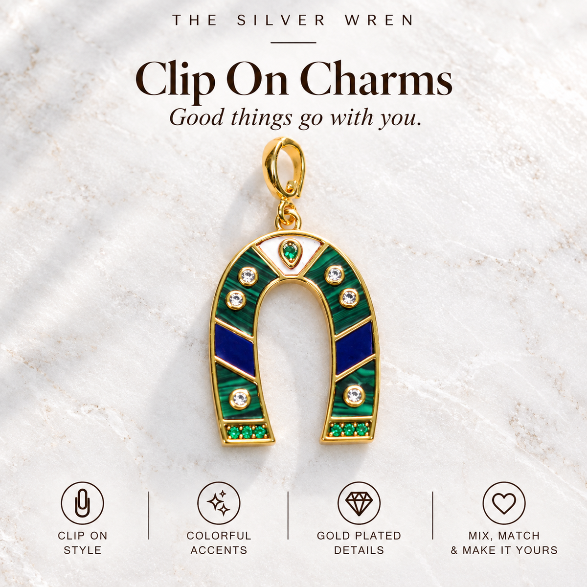 Navy & Green Horseshoe Clip on Charm -  Individual charms to add on