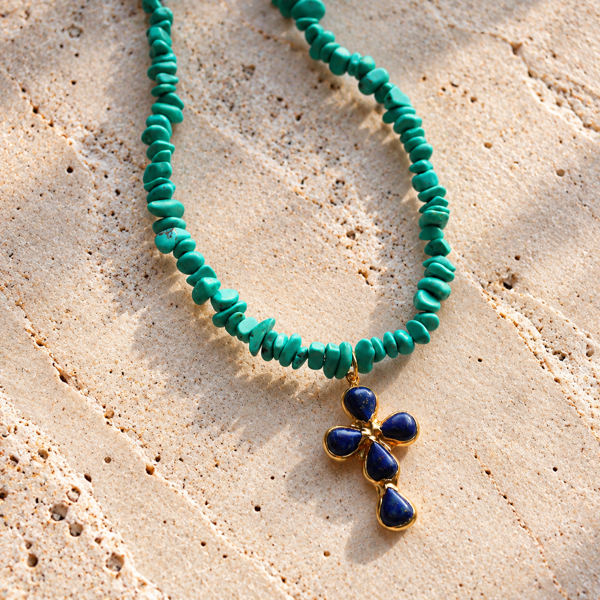 Lapis Cross Beaded Necklace