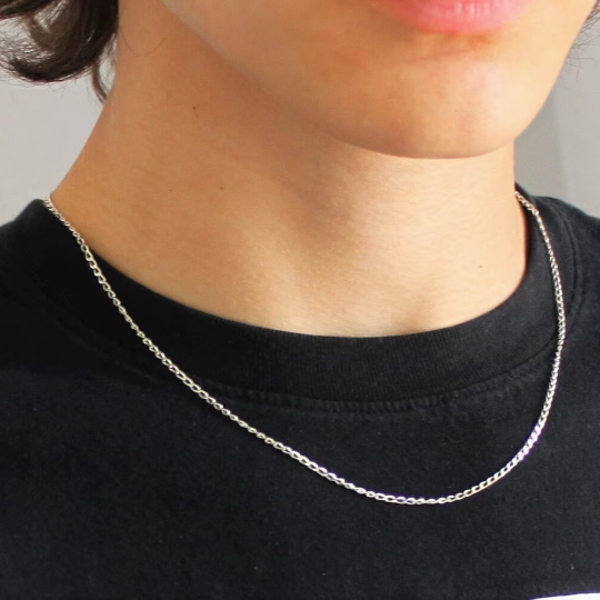 2mm Sterling Silver Curb Chain Necklace for Men