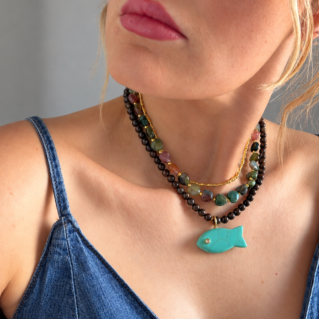 Indian Agate Heart Beaded Necklace