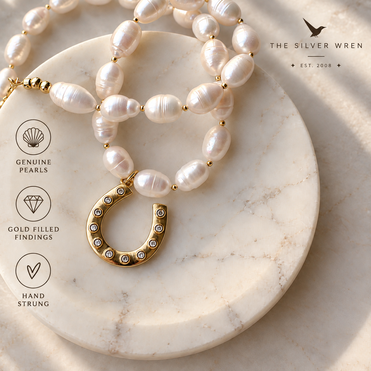 Horseshoe & Pearl Beaded Necklace