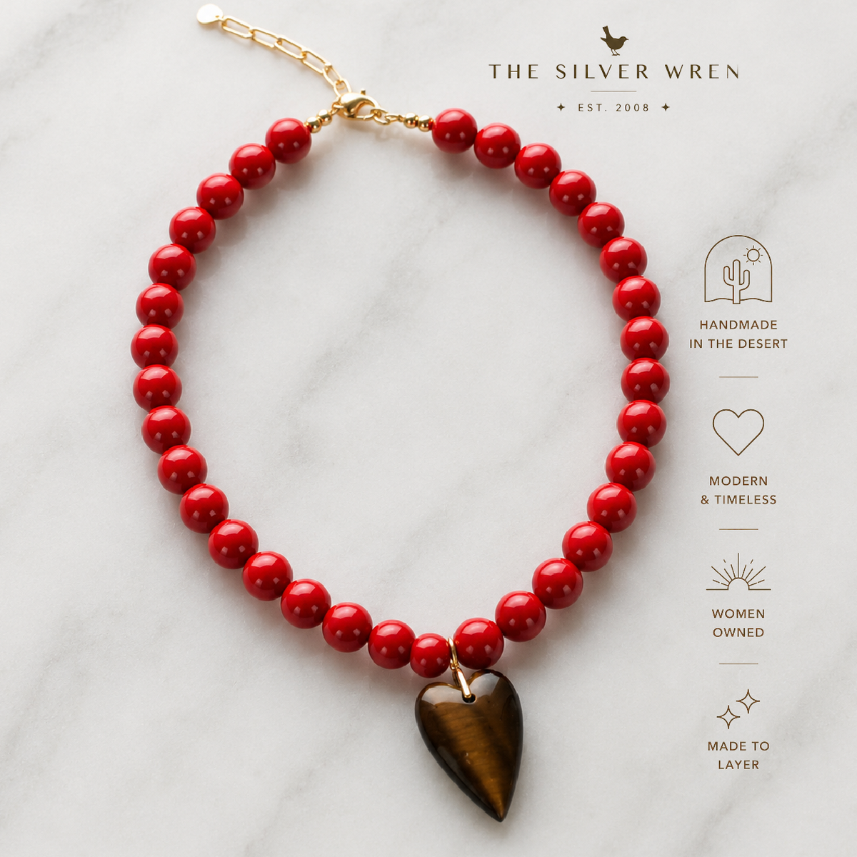 Scarlet Heart Beaded Necklace