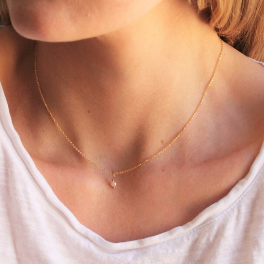 Dainty Pearl Necklace, Gold Fill Chain, Freshwater Pearl, Delicate