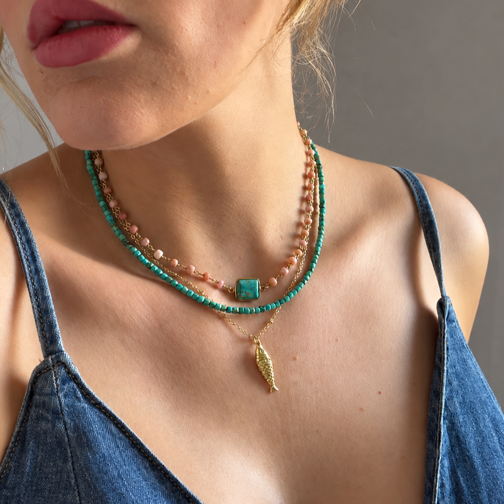 Westward Pink Opal & Turquoise Necklace