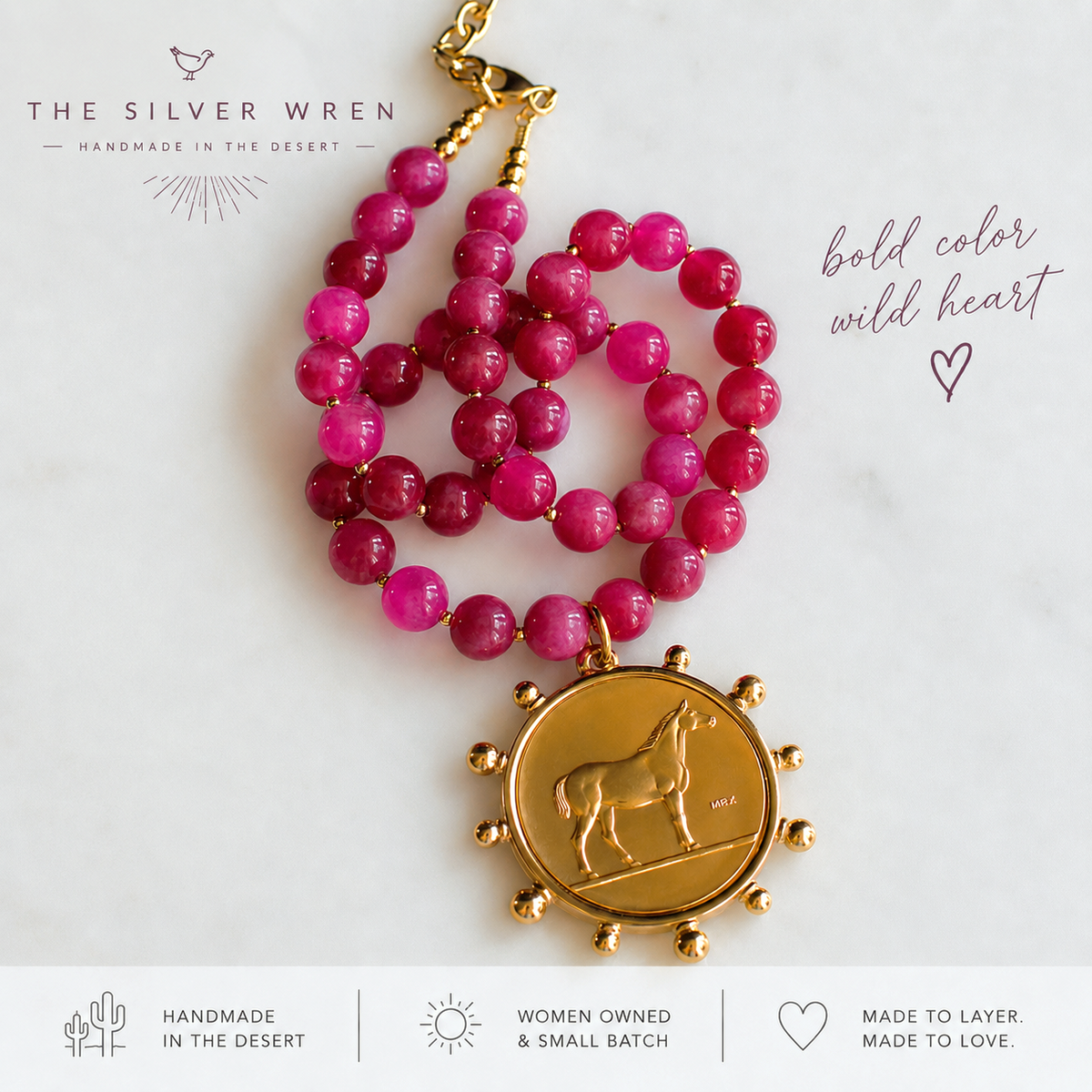 Wild Rose Jade Horse Necklace