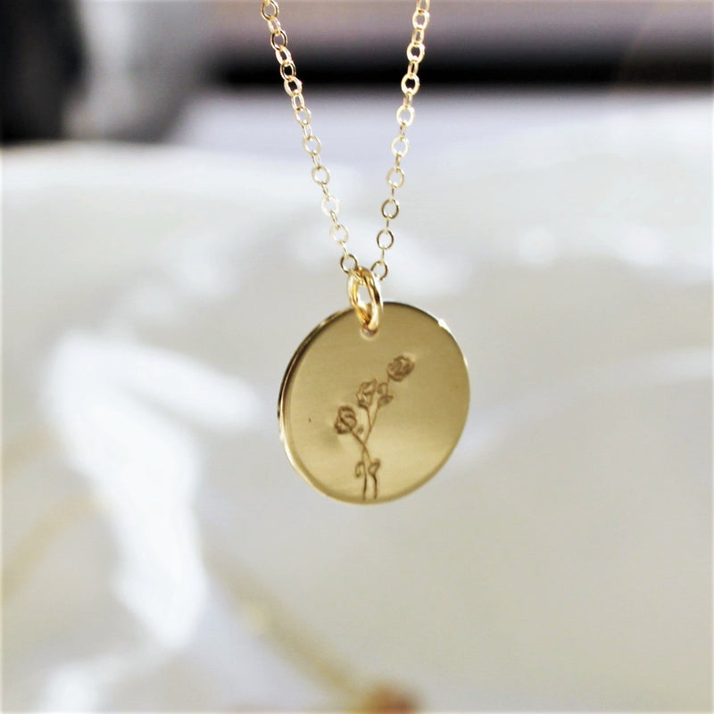 16 Gold Plated Round White Shell Carved Birth Month Flower Necklace