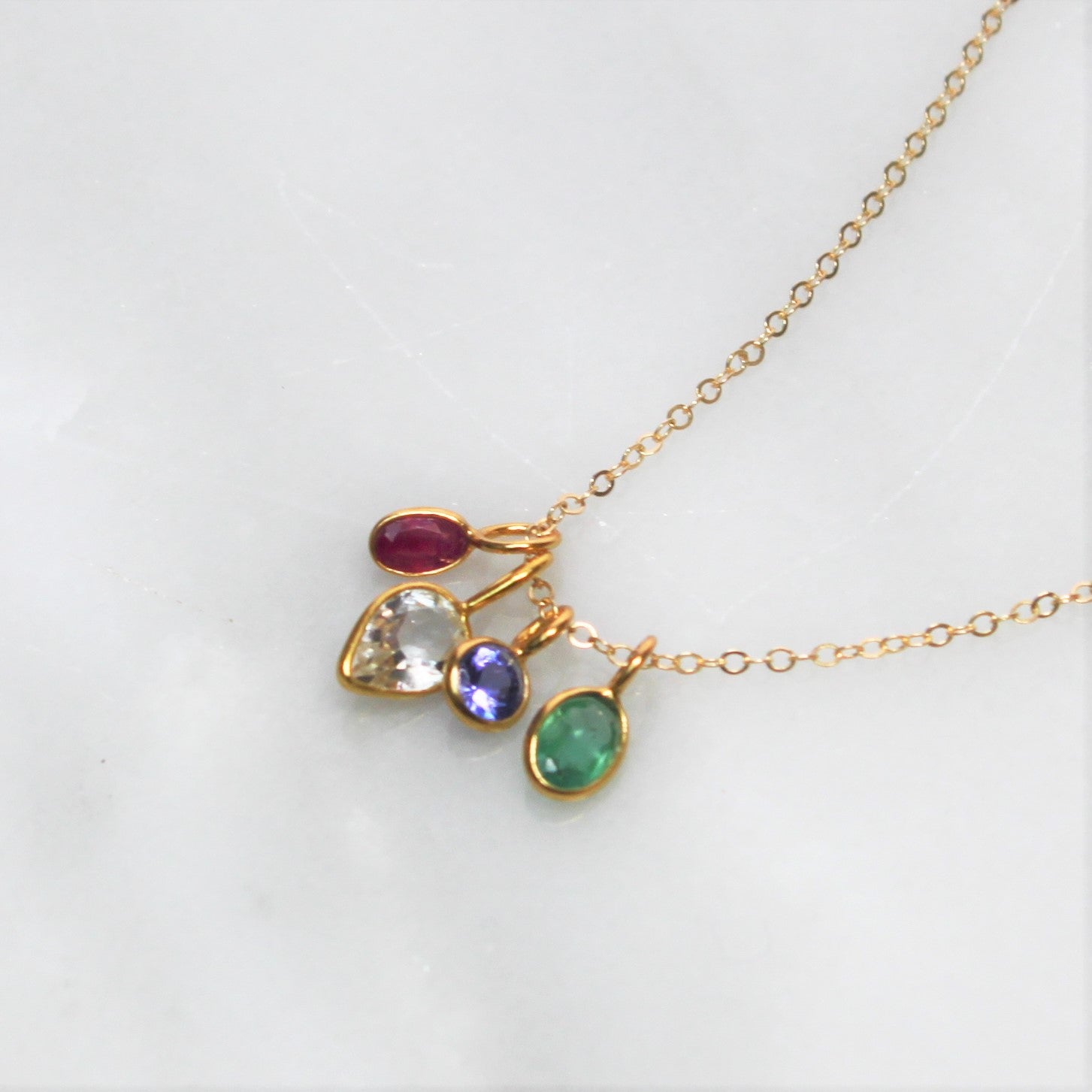 Silver Bar Necklace with birthstones for Four Children