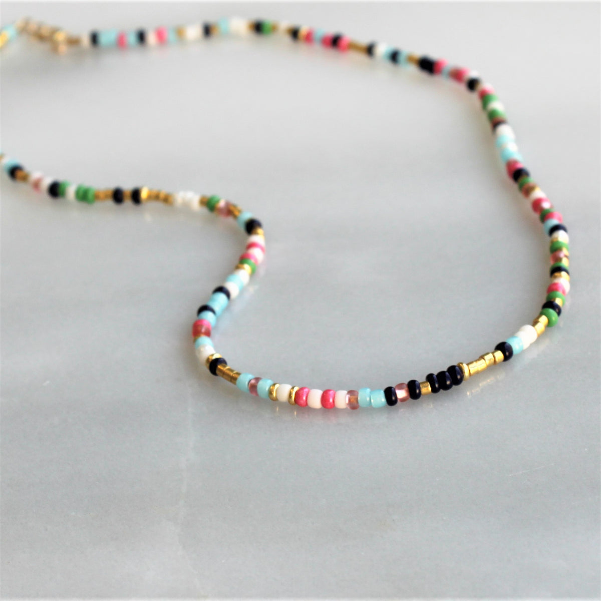 Unity Beaded Necklace - Navy, Green & Pink