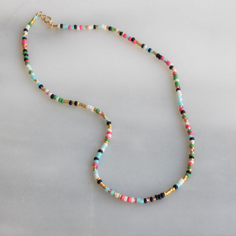 Unity Beaded Necklace - Navy, Green & Pink
