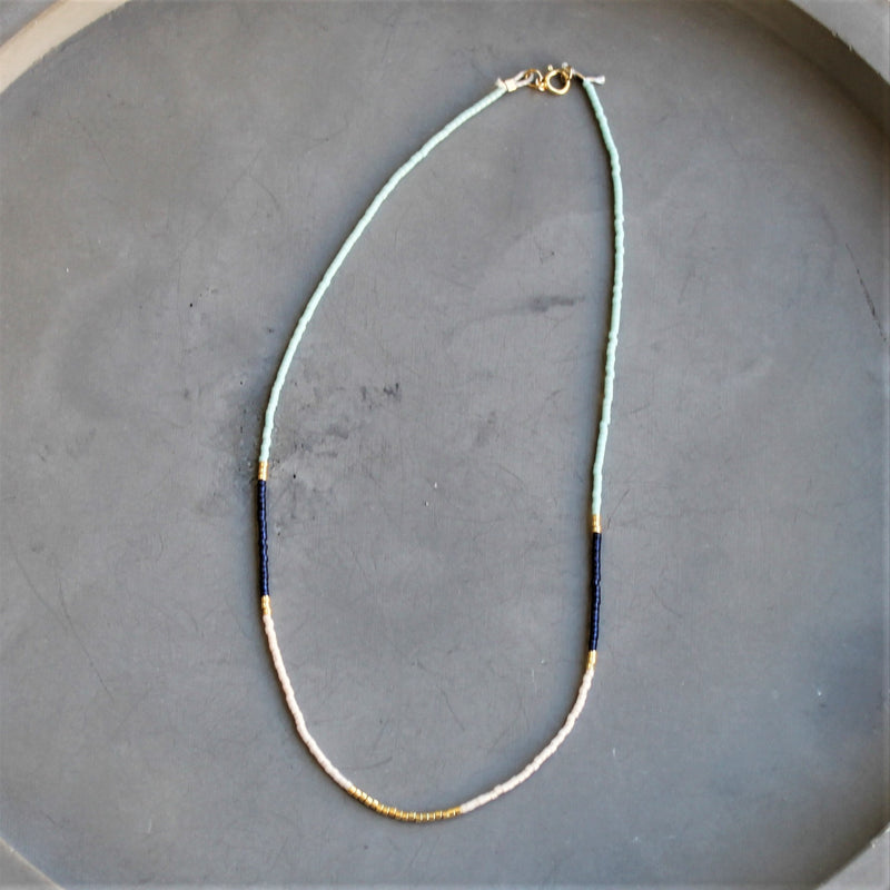 Lithe Beaded Necklace - Navy, Mint & Ivory