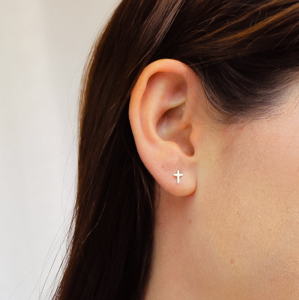Ultra Tiny Gold Cross Studs
