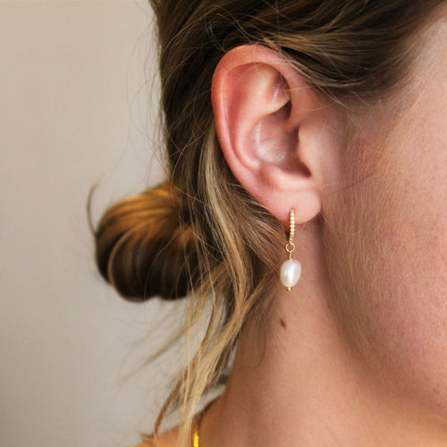 Isa Pearl & CZ Gold Hoops