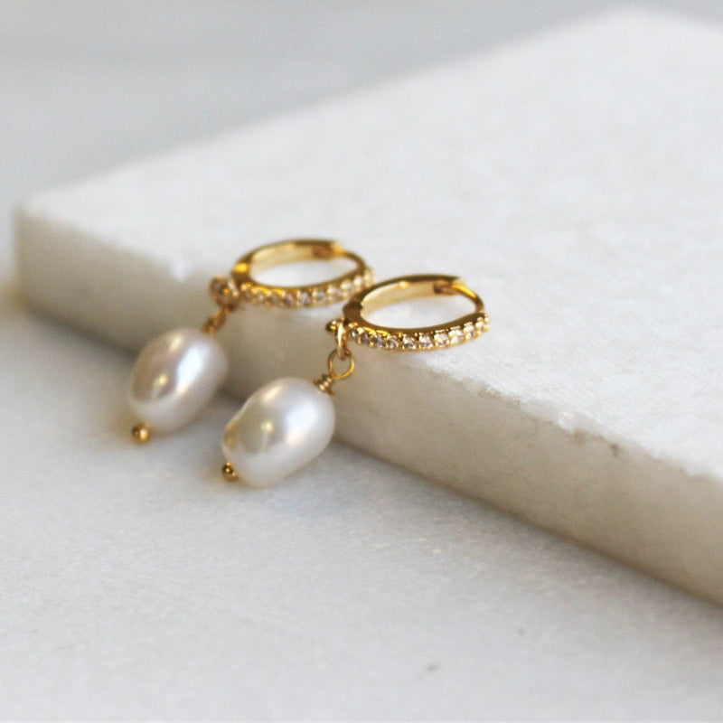 Isa Pearl & CZ Gold Hoops