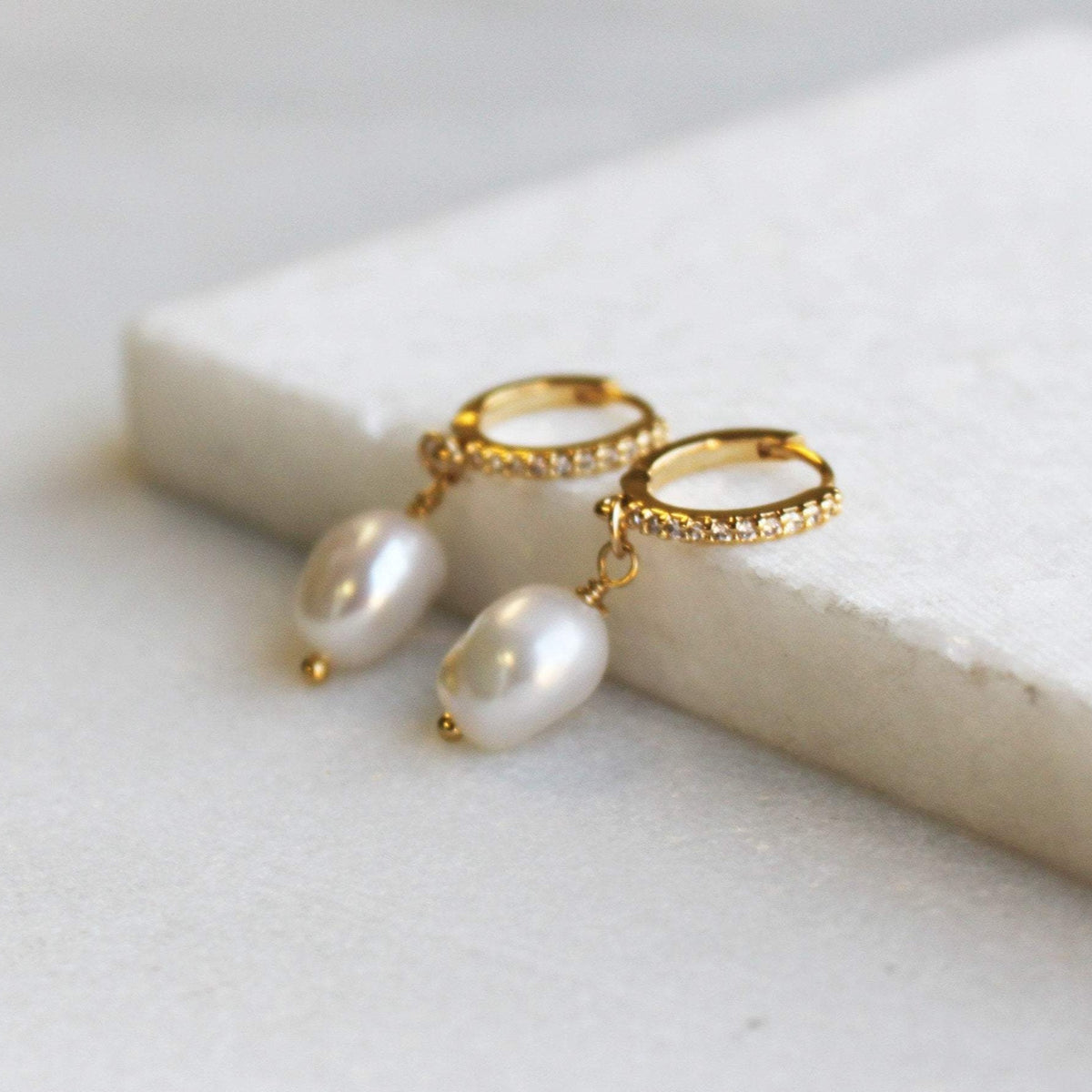 Isa Pearl & CZ Gold Hoops