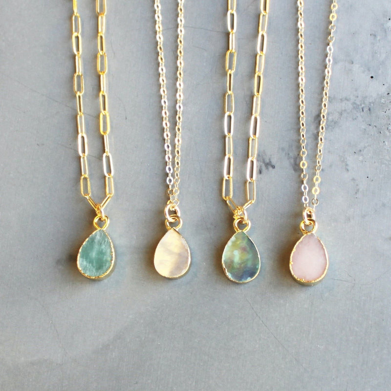 Pink and White Gem Dainty Chain Necklace in Gold | Uncommon James