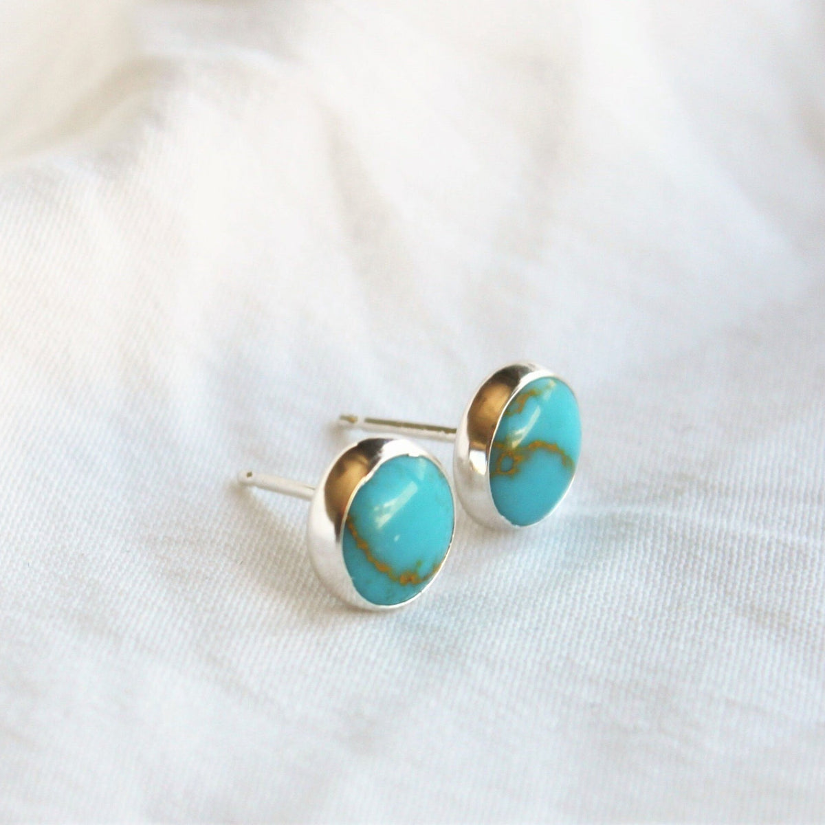 Real Turquoise & Silver Stud Earrings